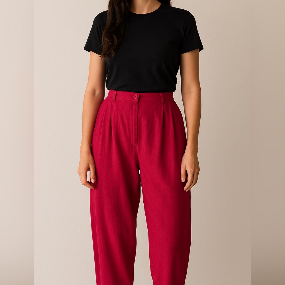 Vintage 80s Fuchsia Silk Noil High-Waisted Trousers – Made in Canada